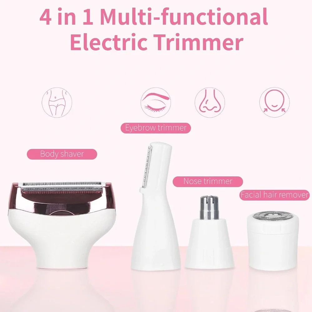 Rechargeable Wet Dry Razor With Grooming Kit Pink and White